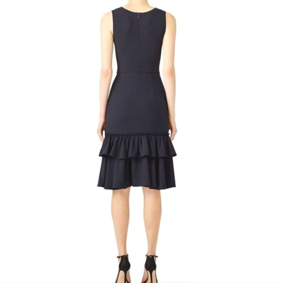 TOME NYC Ariel Navy Blue midi ruffle hem V-neck formal dress womens 6 - Picture 2 of 10